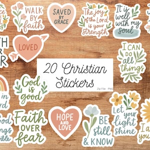 20 Christian Faith Digital Stickers Printable | Bible Verse Stickers | Scripture Planner Stickers | Instant Download | Faith Stickers Set