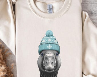 Goose Wearing Beanie Sweatshirt, Vintage Farm Goose Crewneck, Retro 90s Silly Goose Outdoors Pullover, Cozy Camping Hiking Wildlife Gift