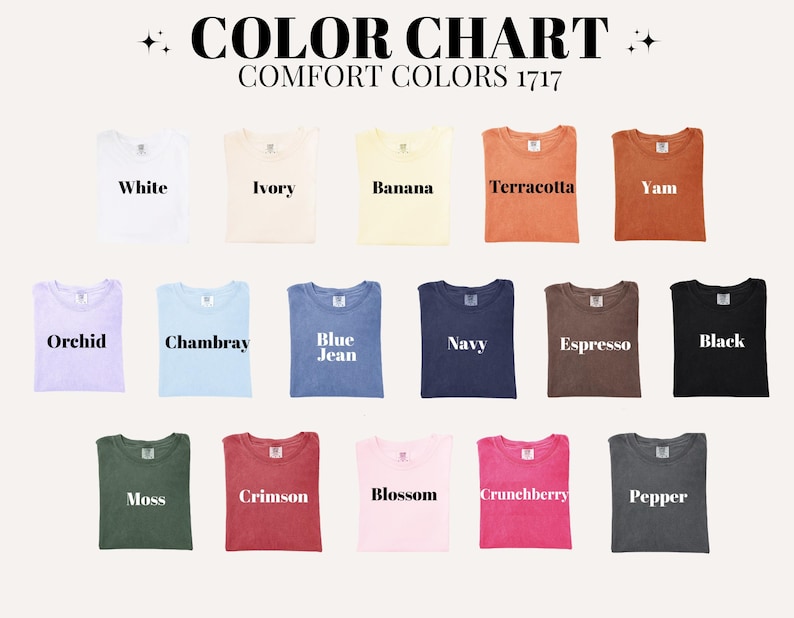 Comfort Colors 1717 Color Chart, Swatch Guide, Digital Download, T-shirt Colors Display, Etsy Seller Tool, Garment Dye Palette
comfort