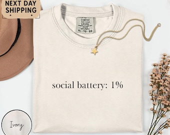 Social Battery: 1% T-shirt, Antisocial Introvert T-shirt, Social Anxiety Bookstrovert T-shirt