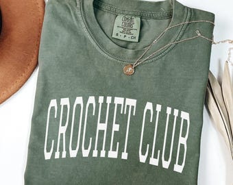 Comfort Colors® Crochet Club-tröja, hantverkströja, virkälskartröja, sticktröja för kvinnor, hobbytröja, handgjord presenttröja, garn