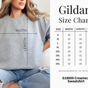 Gildan 18000 Size Chart, G18000 Crewneck Sweatshirt Sizing Guide, Unisex Apparel Measurements, Instant Digital Download png jpg
Gildan Size