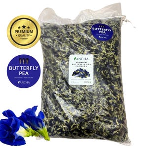 Flor de guisante mariposa a granel (1 kg) / Clitoria ternatea / Origen único de Tailandia / Marca ANCHA / Té de hierbas natural
