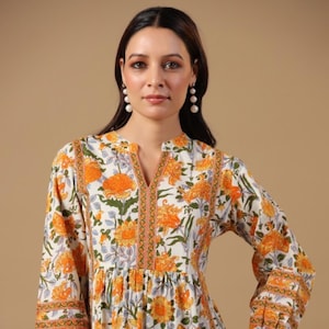 cotton handblock print indian kurti handcrafted designer kurti for womens wear ethnic kurta top gift for her boho style tunic top for girls