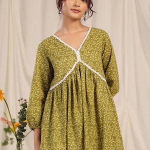 vintage Block Print kurti, Kurtis for Women, flared Short Kurtis for Women, festival Indian Tunic Summer Top, Bohemian Shirt, gift for her