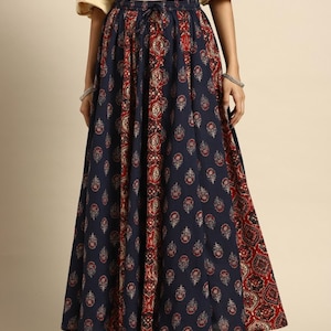 Handcrafted Cotton Printed Maxi Skirt |Flowy & Breathable Summer Skirt|Unique Boho Print Skirt Lightweight Summer Skirt | Flowing Beach Wear