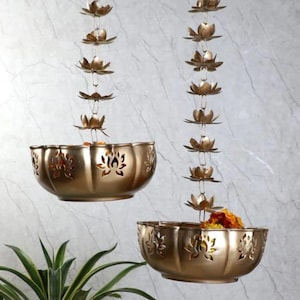 Hanging Urli Set of 2 Urli Bowl with - Decoration Items for Living Room Pooja Room Uruli Bowls Decorative Items for Home Decor.