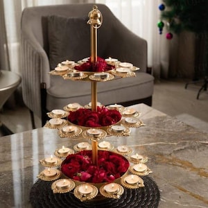 Creative Lamps Iron Urli Diya Candle Stand, Traditional Decorative Oil Lamp Holder (Diya Stand 3 Layer)