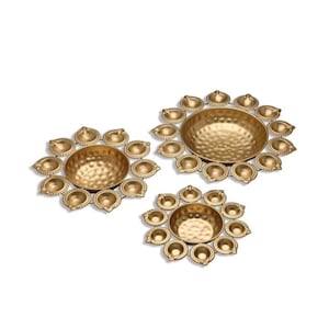 Metal Decorative Metal Diya Traditional Diya Urli Tealight Holder Golden Bowl  Home,Office Wedding Decor (Set of 3 Sizes 10,12,and 14