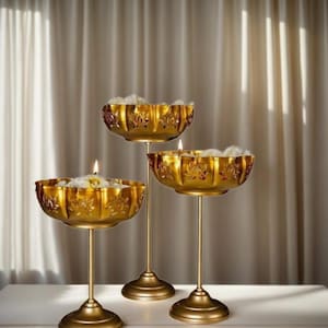 Lotus Design Urli Bowl for Flowers with Stand Set of 3 Pcs | Urli | Potpourri Bowl  Items for Entrance| Diwali Gift Items(Pack of 3pc