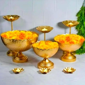 Taj Bowl Hammered Urli Candle Stand with Floating Diya | Urli for Home Decor and Festival Decor Urli Show Piece for Floating Flowers Diya