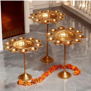 Urli Bowl Set of 3Pc Gold, Urli Bowl for Home Decor, Beautiful Diwali Decor Bowl with Stand for Home Decor, Pooja Room Decor (Pack of 3-