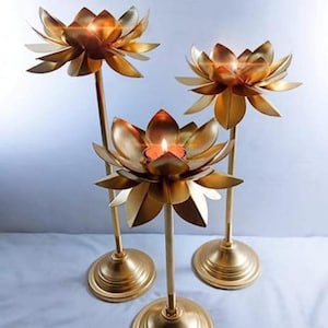 Flower Pattern Urli Candle Stand with Floating Diya | Urli Bowl Tealight Holder Stand for Diwali, Home Puja Decor Set of 3 (7)