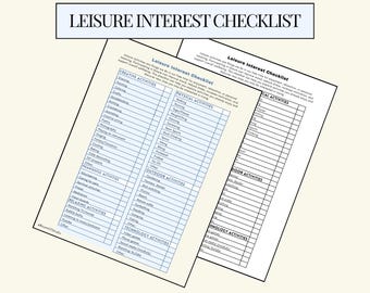 Leisure Interest Checklist for Occupational Therapy | Activity Inventory Printable | Mental Health OT Group | Therapy Worksheet PDF