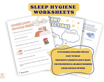 Schede di lavoro sull'igiene del sonno in formato PDF – Terapia occupazionale e salute mentale stampabili per bambini, adolescenti e adulti – Attività di cura di sé per gruppi o 1:1