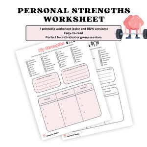 My Strengths Worksheet | Self-Esteem Activity for Kids, Teens & Adults, Mental Health PDF, SEL Tool