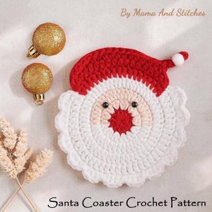 Patrón de posavasos de Papá Noel a crochet – Patrón de posavasos acogedor a crochet / Bonita decoración navideña para la mesa / Tutorial en PDF para principiantes / Regalo de Navidad