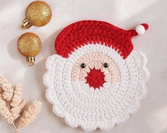 Santa Claus Coaster Crochet  Pattern – Cozy Mug Rug Crochet Pattern | Cute Holiday Table Decor | PDF Tutorial for Beginners | Christmas Gift