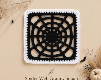 Halloween Spiderweb Granny Square Crochet Pattern PDF | DIY Spooky Crochet Square | Easy Blanket, Pillow, Coaster Crochet Tutorial | Granny