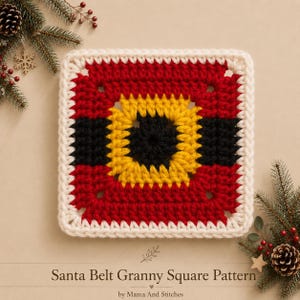 Santa Belt Granny Square Crochet Pattern | Christmas Coaster | Holiday Blanket Square | Festive DIY Crochet PDF | Beginner-Friendly Crochet