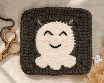 Halloween Ghost Granny Square Pattern, Crochet PDF Pattern, Spooky Cute Crochet Block, Ghost Afghan Square, DIY Blanket Motif, Easy Square