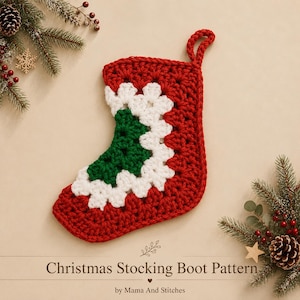 Mini Crochet Christmas Stocking Pattern PDF | Easy Granny Square Ornament | DIY Cute Holiday Decoration | Easy Beginner Crochet Pattern PDF