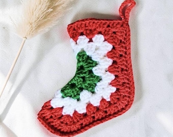 Mini Crochet Christmas Stocking Pattern PDF | Easy Granny Square Ornament | DIY Cute Holiday Decoration | Easy Beginner Crochet Pattern PDF