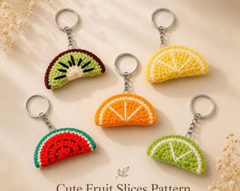 Crochet Fruit Slice Keychain Pattern Bundle PDF, Lemon Orange Watermelon Amigurumi Keychain, Cute Bag Charm Pattern, Crochet Fridge Magnet