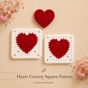 Heart Granny Square Crochet Pattern | Floral DIY Blanket, Bag, Coaster Motif | Valentine Gift Crochet Pattern | Heart Motif Pattern PDF