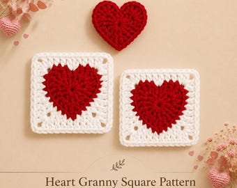 Häkelanleitung „Herz-Oma-Quadrat“ | DIY-Decke, Tasche, Untersetzer mit Blumenmotiv | Häkelanleitung für ein Valentinstagsgeschenk | PDF-Anleitung mit Herzmotiv
