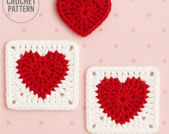 Heart Granny Square Crochet Pattern | Floral DIY Blanket, Bag, Coaster Motif | Valentine Gift Crochet Pattern | Heart Motif Pattern PDF