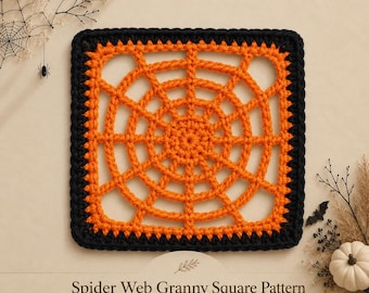 Spider Web Granny Square Crochet Pattern PDF | Halloween Crochet Pattern | Easy Granny Square | Spooky Crochet Motif |DIY Blanket, Bag Motif