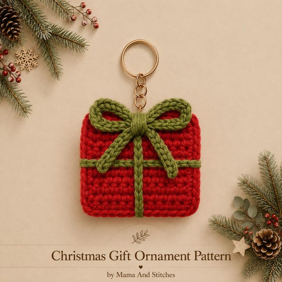 Crochet Christmas Tree Gift Ornament, Handmade Holiday Decor, Cute Festive Crochet Ornament Pattern, Christmas Present Crochet Pattern PDF