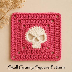 Beginner Skull Granny Square Crochet Pattern, Dark Aesthetic Crochet Motif, Witchy Halloween Square, Easy Spooky Afghan Square, PDF Pattern