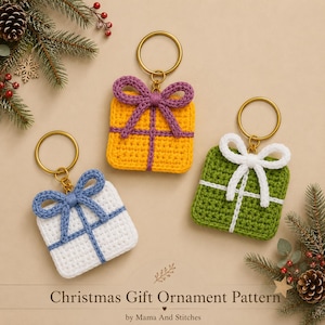 Beginner Gift Box Ornament Crochet Pattern, Christmas Tree Ornament Crochet PDF, Easy Present Shape Crochet Pattern, Cute Xmas Ornament