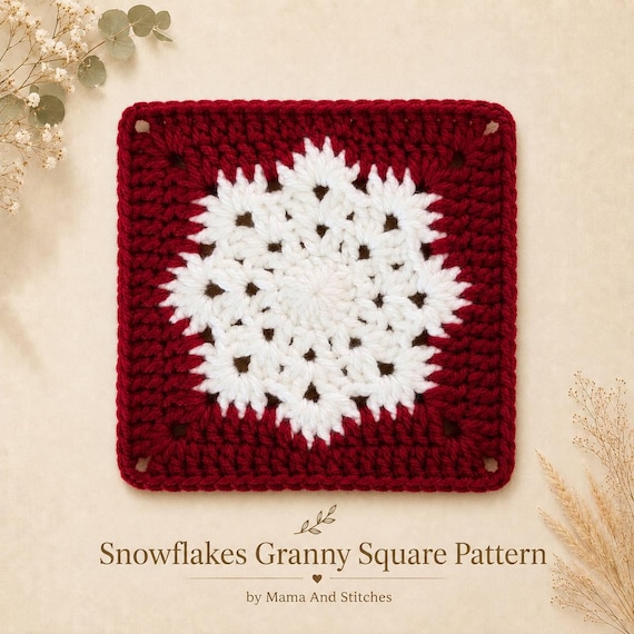 Snowflake Granny Square Crochet Pattern, Christmas Crochet Pattern, Winter Granny Square, Snowflake Crochet Square, Holiday Crochet Pattern