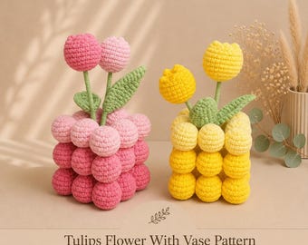Flower Crochet Pattern PDF, Flower Vase Crochet, Cute Floral Home Decor DIY, Easy Beginner Crochet Flowers, Boho Cottage core Table Decor