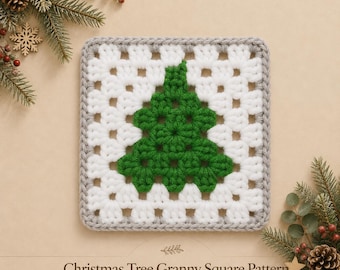 Modèle PDF de carré au crochet « Sapin de Noël esthétique » pour ma grand-mère, bloc au crochet champêtre pour les fêtes, carré de couverture d'hiver douillet à faire soi-même, bloc au crochet