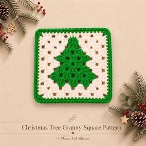 Christmas Tree Granny Square Crochet Pattern | DIY Holiday Crochet Blanket Pattern | Crochet Christmas Decor Pattern | Festive Afghan Square