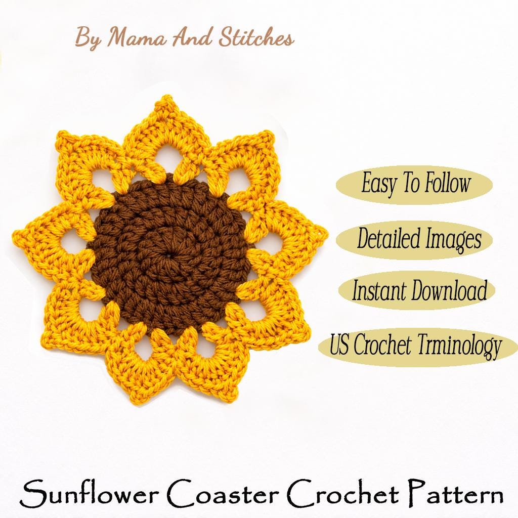 Easy Sunflower Coaster Crochet Pattern PDF, Quick Beginner Floral ...