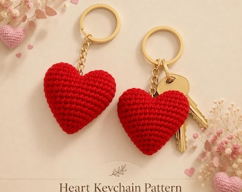 Heart Keychain Crochet Pattern PDF, Cute Heart Bag Charm, Easy Beginner Crochet Keychain, Instant Download, Valentin Gift, Amigurumi Heart