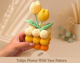 Crochet Tulip Flower & Vase Pattern PDF, Crochet Tulip Bouquet Pattern, Flower Vase Crochet Pattern, Easy Amigurumi Tulip PDF Patten