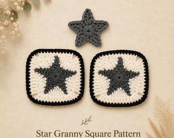 Dreamy Star Granny Square Crochet Pattern PDF, Cottage core Crochet Block DIY, Soft Celestial Afghan Square, Handmade Star Motif Pattern