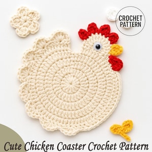 鶏のコースター編み図（PDF） | かわいい鶏のアップリケ編み図 | 家畜編み図 | 簡単なスクラップヤーン編み図 | ひよこ編み図