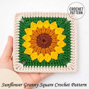 Schema all'uncinetto quadrato girasole della nonna PDF / Quadrato di fiori all'uncinetto per principianti / Schema a blocco per coperta girasole / Download immediato