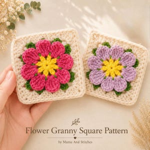 Flower Afghan Block Crochet Pattern PDF, Floral Granny Square Crochet Pattern, Easy Flower Motif Afghan Block, Boho Blanket Block Pattern