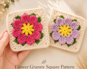 Bloc d'afghane fleur au crochet motif PDF, motif floral au crochet carré grand-mère, motif de fleurs facile bloc afghan, motif bloc couverture bohème