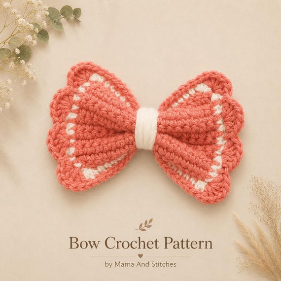 Scalloped Bow Crochet Pattern PDF, Holiday Bow Ornament DIY, Festive Crochet Decor, Easy Christmas Gift Topper Pattern, DIY Crochet Gift