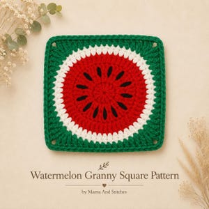 Schema per quadrato all'uncinetto "Anguria della nonna" / PDF estivo facile all'uncinetto / Coperta, borsa, sottobicchiere quadrato all'uncinetto / Simpatico schema per quadrato "Frutta della nonna"