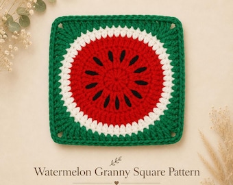 Motif au crochet carré grand-mère pastèque | Crochet facile pour l'été PDF | Couverture au crochet, sac, dessous de verre carré | Joli motif carré de grand-mère aux fruits